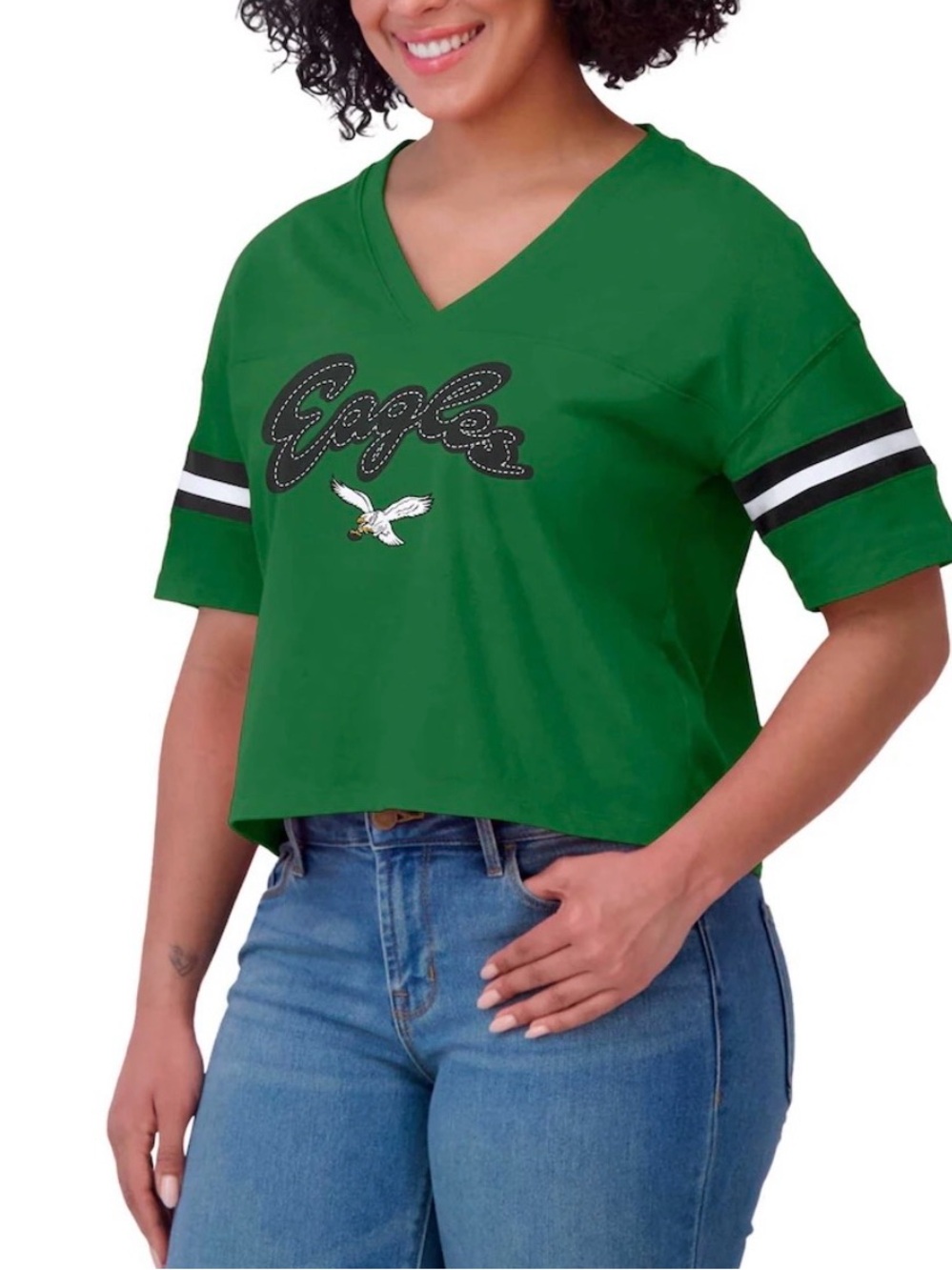 WEAR by Erin Andrews Green Philadelphia Eagles Boxy V-Neck T-Shirt